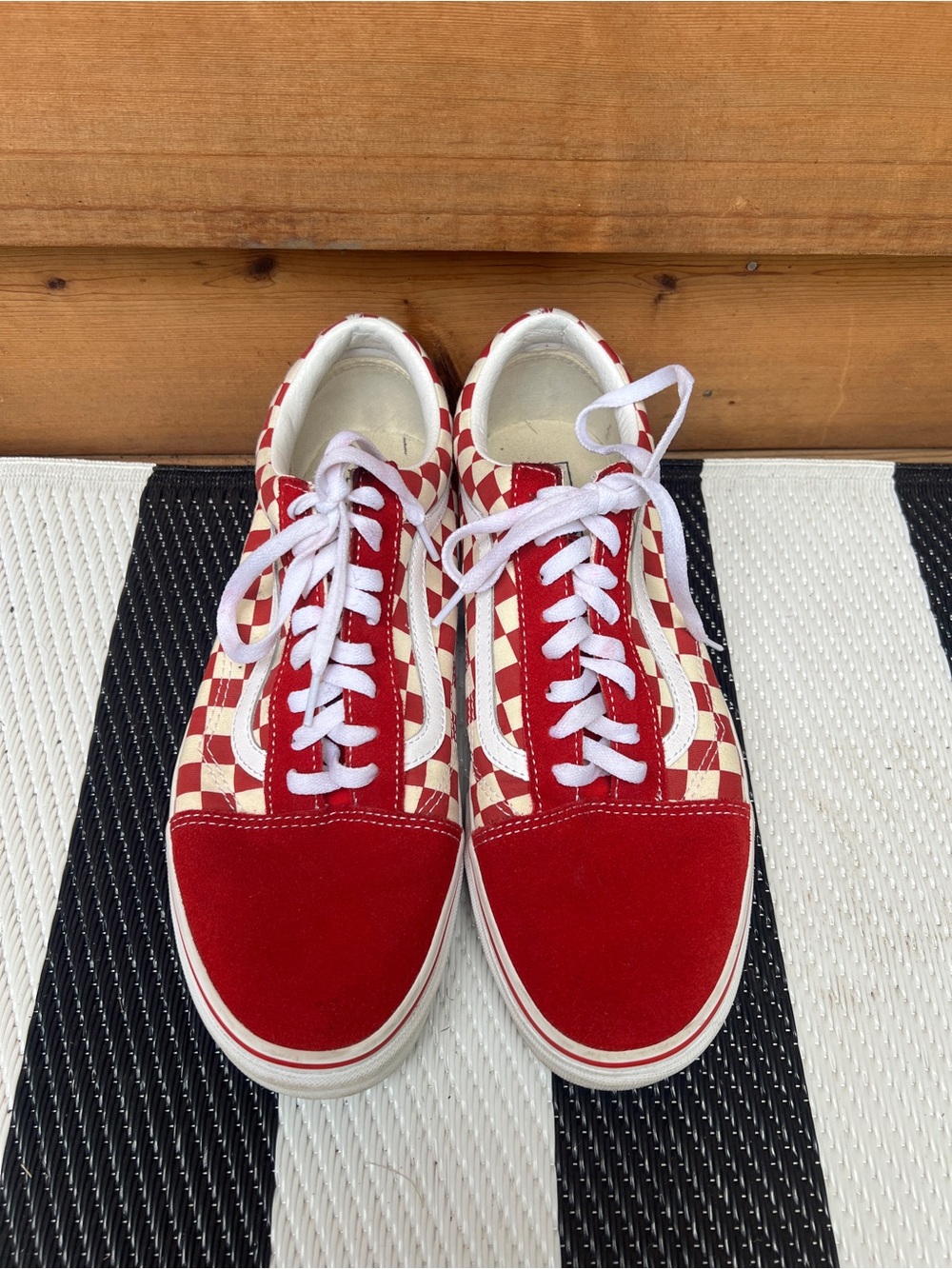 Vans Old Skool Checkerboard Sneakers in Red and White